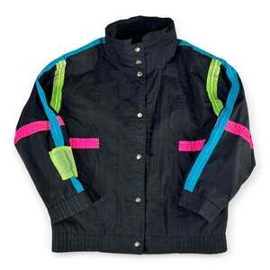 Vintage 90s Climate Zone Neon Colorblock Snap-Up Jacket